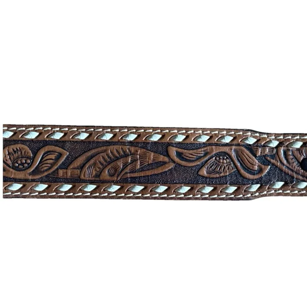 Southwest Clothiers, Inc. Leather Raw Grain Saddle Leather Belt SZ 36 Hand Laced